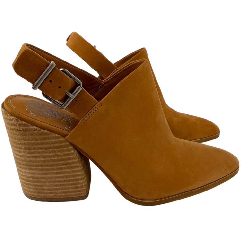 Vince Camuto Women's Chemine Leather Slingback Block Heel Booties Saddle Size 8
